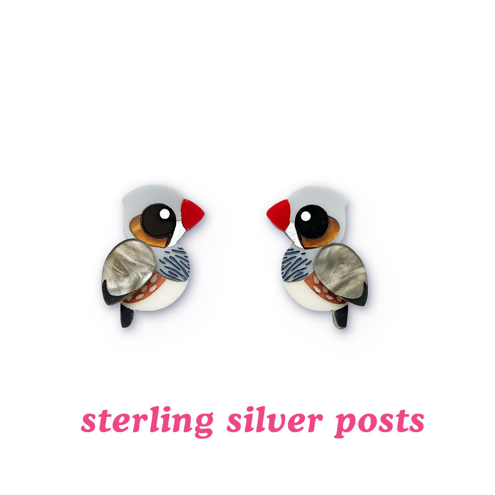 Zebra Finch Studs - Statement Bird Earrings