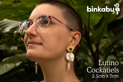 Acrylic lutino cockatiel earrings handmade Australiana
