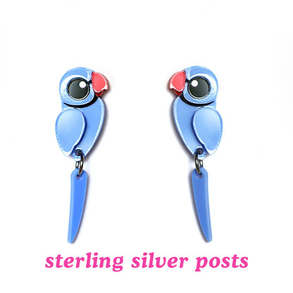 Indian Ringneck Parrot - Violet - Statement Bird Earrings